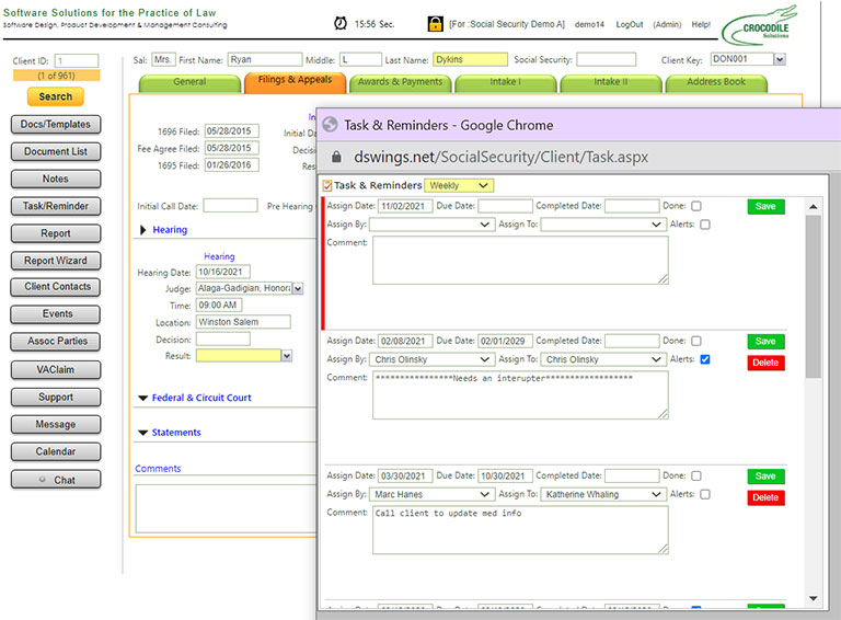 wings case management software injury case tasks and reminders