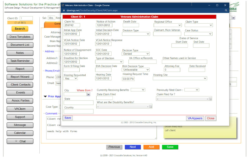 Wings social security disability veterans law software